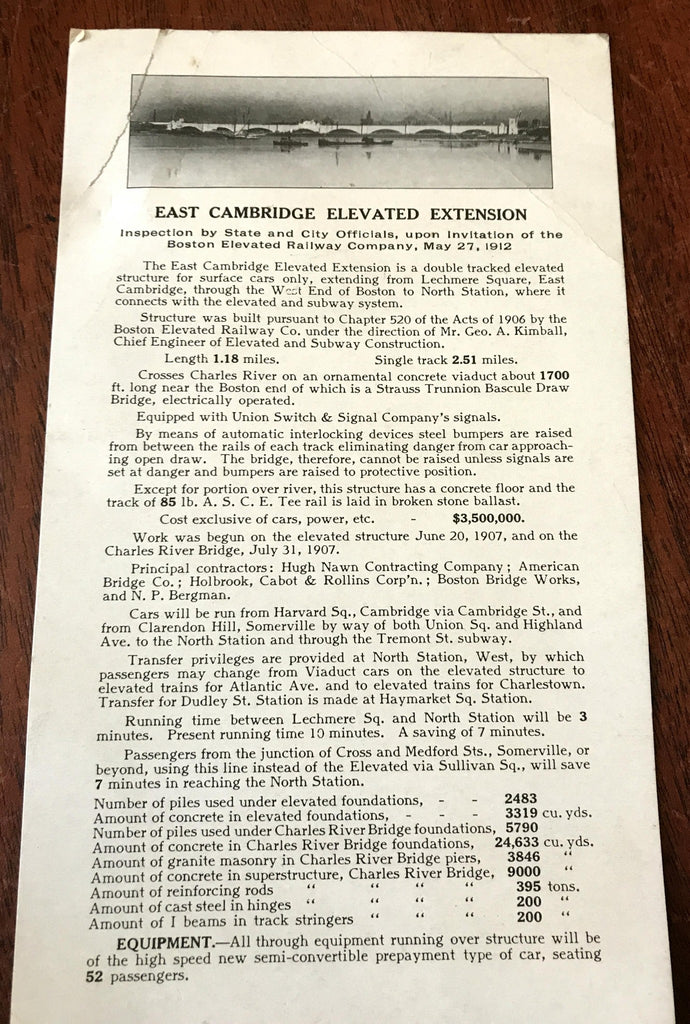 East Cambridge Elevated Extension 1912 informational leaflet Boston Railway
