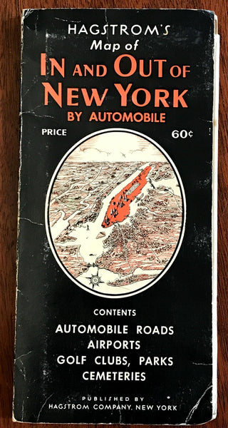 Hagstrom's Map of New York c. 1940-50's tourist's road map parks cemeteries