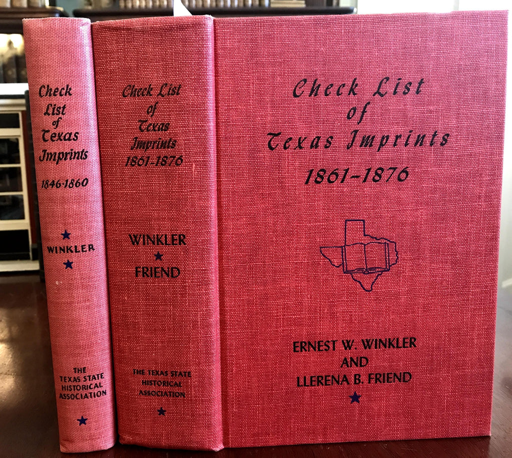Texas Imprints Checklist 1949 Winkler & Friend 2 vol. Important Reference Set