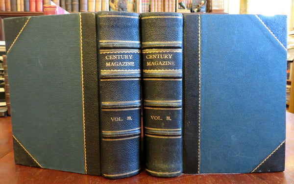 Century illustrated Magazine 2 leather books 1884 & 1888 pictorial wood cuts