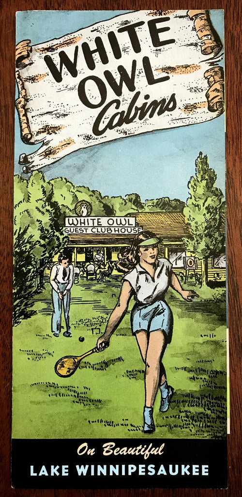 White Owl Cabins Lake Winnipesaukee New Hampshire c. 1940's tour brochure w/ map