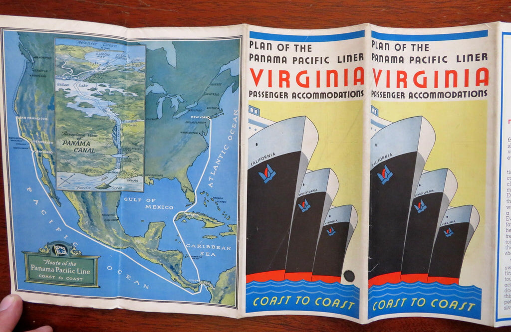 Panama Pacific Lines S.S. Virginia c. 1920's illustrated travel brochure w/ map