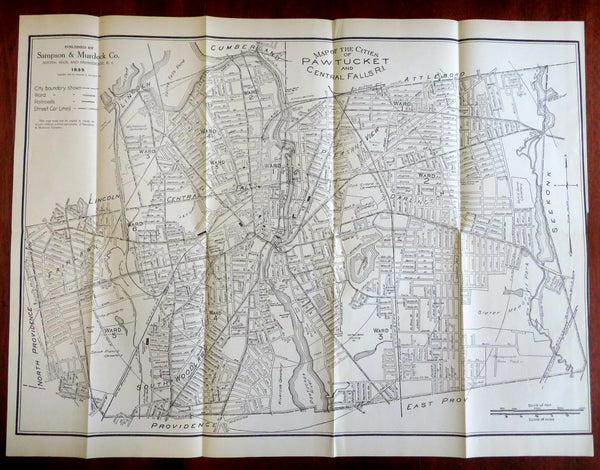 Pawtucket & Central Falls Rhode Island 1935 Sampson & Murdock detailed city plan