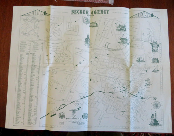 Portsmouth New Hampshire c 1960-70's Beacon Magazine Pictorial City Plan map Ads