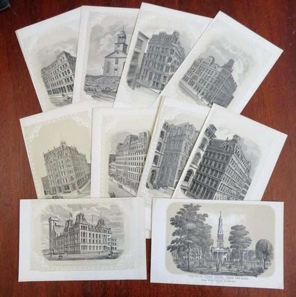 New York City Famous Buildings Churches Street Scenes 1871 Lot x 10 litho prints