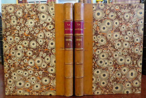 French Scientific Review Arts Industry 1891 rare 2 vol. leather set Illustrated