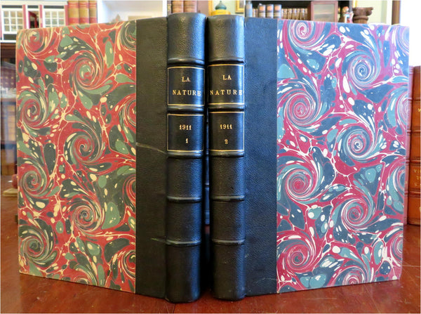 French Scientific Review Arts Industry 1911 Illustrated rare 2 vol. leather set