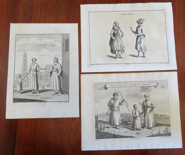 Tartary Asia ethnic views 1747 Basire lot x 3 Costume old Prints Portraits