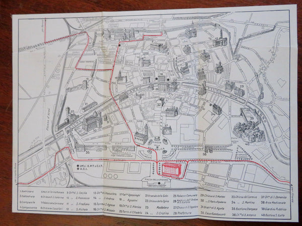 Hotel del Cavalieri Pisa Italian Hotel c.1950 Italy tourism promo w/ cartoon map