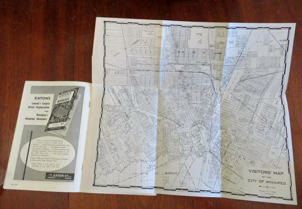 Winnipeg Canada large city plan map 1953 illustrated travel guide local history