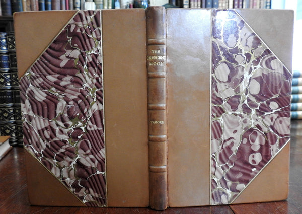 Crescent Moon Child Poems 1914 Rabind. Tagore color plates rare leather book
