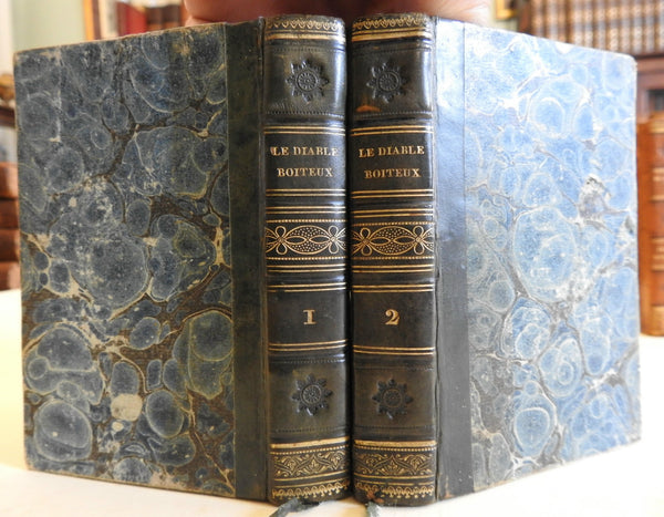 Le Diable Boiteux Alain Lesage 1824 old decorative leather 2 vol set French text