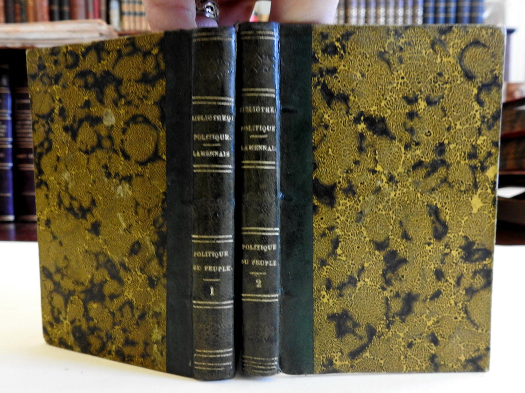 French Political Philosophy Hugues Lamennais 1839 leather 2 vol set rare books
