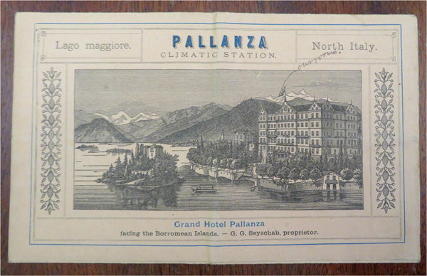 Grand Hotel Pallanza Northern Italy Borromean Islands c. 1890's tourist pamphlet