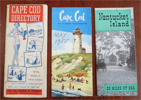 Cape Cod & Nantucket MA New England Vacation promos c.1950's lot x 3 brochures