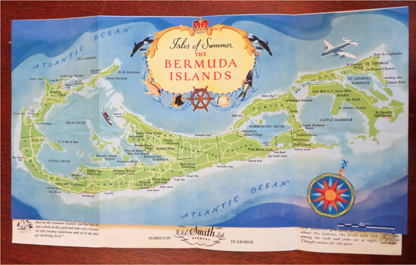 Bermuda Islands Isles of Summer 1950 illustrated folding brochure map