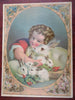 Portland ME Hallett color print 1881 Little Father Young Boy & Pet Rabbits