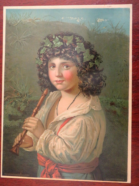 Portland Maine 1880 rare Hallet chromo Italian Shepherd Boy Portrait Flute