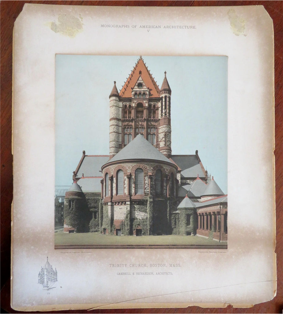 Trinity Church Boston Mass. c 1890-1910 rare colorful printed architectural view