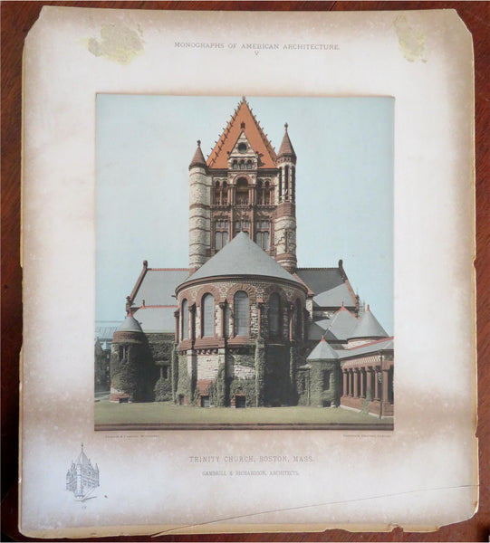 Trinity Church Boston Mass. c 1890-1910 rare colorful printed architectural view