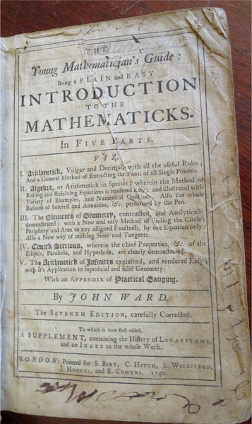 Young Mathematician's Guide 1740 Ward plane trigonometry algebra logarithms