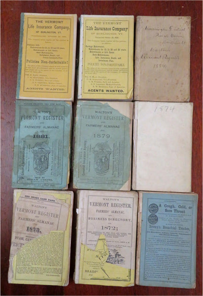 Walton's Vermont Register & Farmer's Almanac 1871-90 Lot x 9 w/ maps