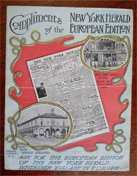 rare New York Herald nwsppr. European Edition 1900 advertising promo funnels map