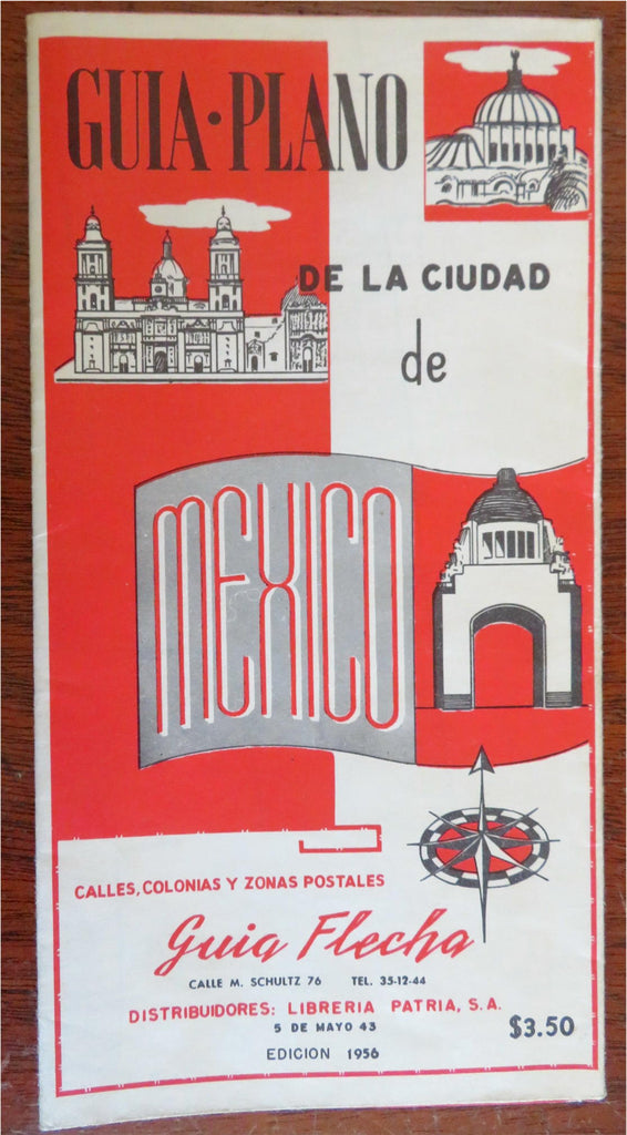 Mexico City Detailed City Plan 1956 folding travel guide key locations