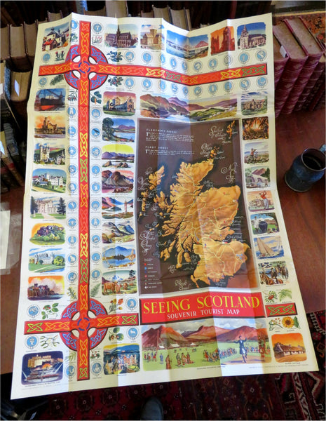 Kingdom of Scotland Decorative Vignettes Clan Shields c. 1950's lg pictorial map