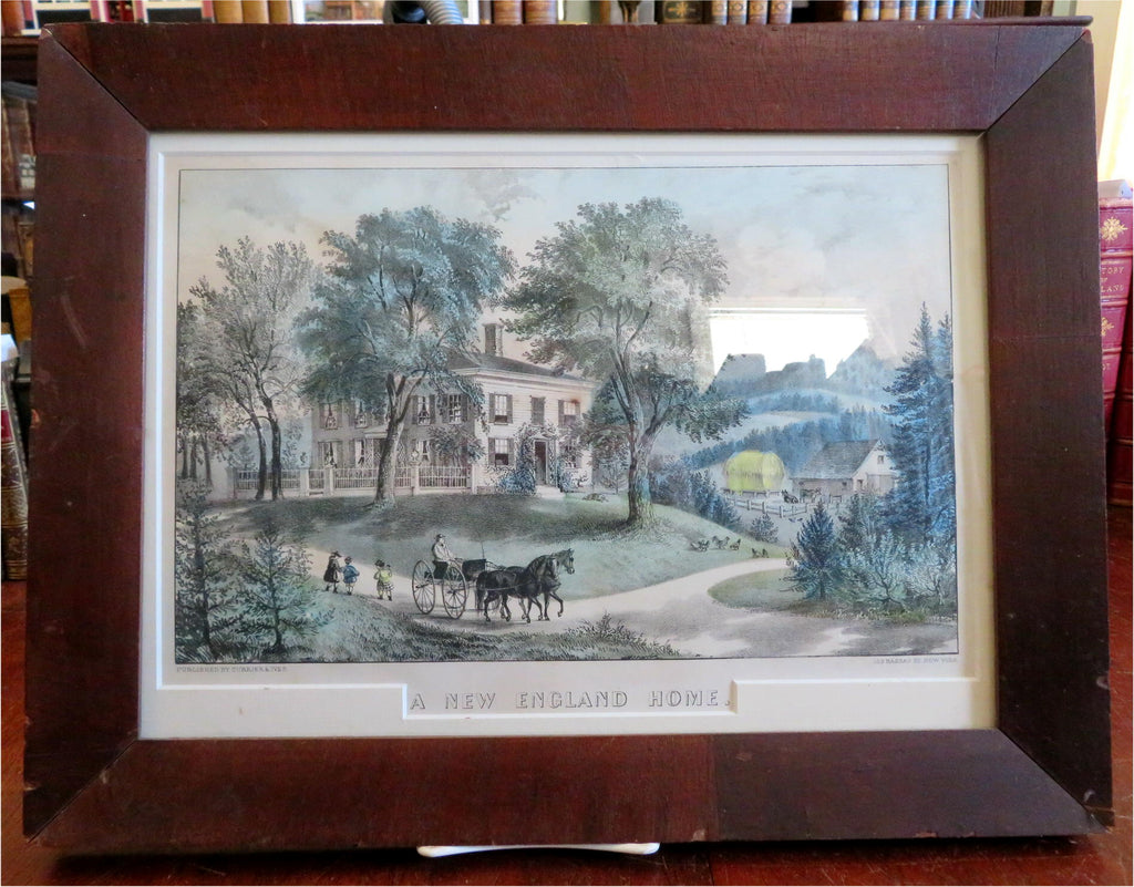 New England Homestead Horse & Buggy c. 1860-70 Currier & Ives old frame print