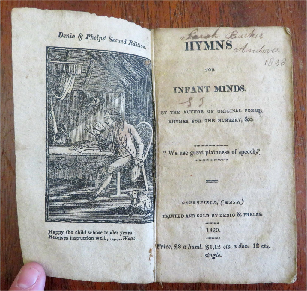Hymns Infant Minds 1820 Taylor Greenfield woodcut juvenile book Rosenbach #594