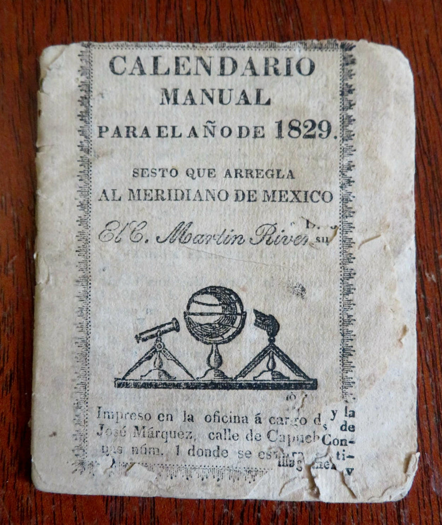 Calendar & Almanac for 1829 Mexican pocket Almanac lunar phase illustrations