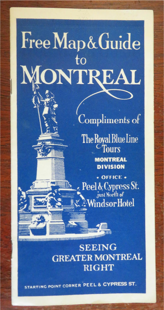 Montreal Canada Royal Blue Line Tours c. 1915 illustrated travel brochure w/ map