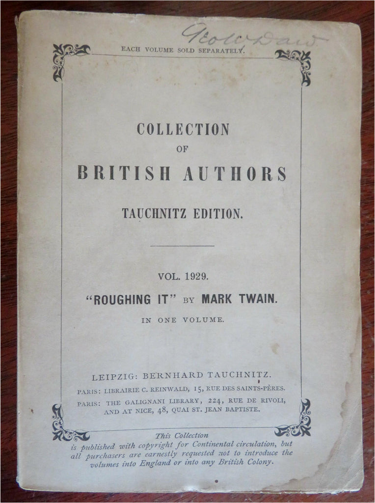 Roughing It Mark Twain 1880 Tauchnitz European Edition soft cover