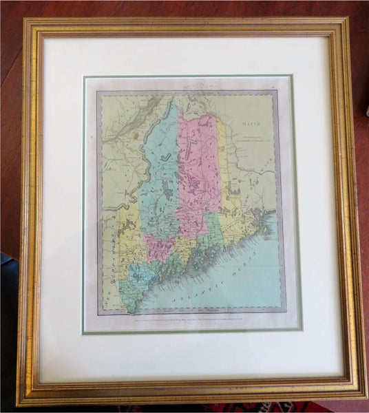 Maine State Map 1835 David Burr & Illman fine framed map original hand color