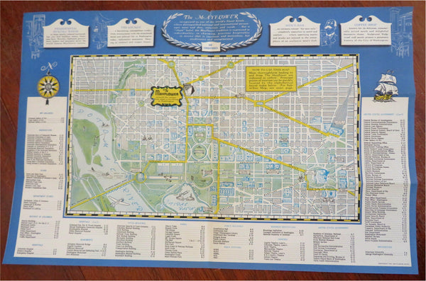 Washington D.C. Mayflower Hotel 1941 tourist city plan pictorial cartoon map