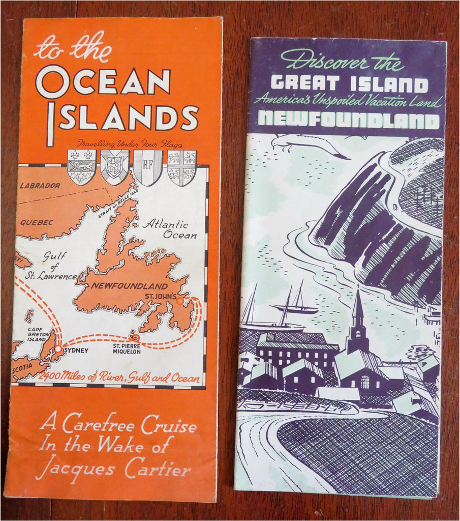 Newfoundland Canada c. 1930's lot x 2 pictorial map travel brochures fishing