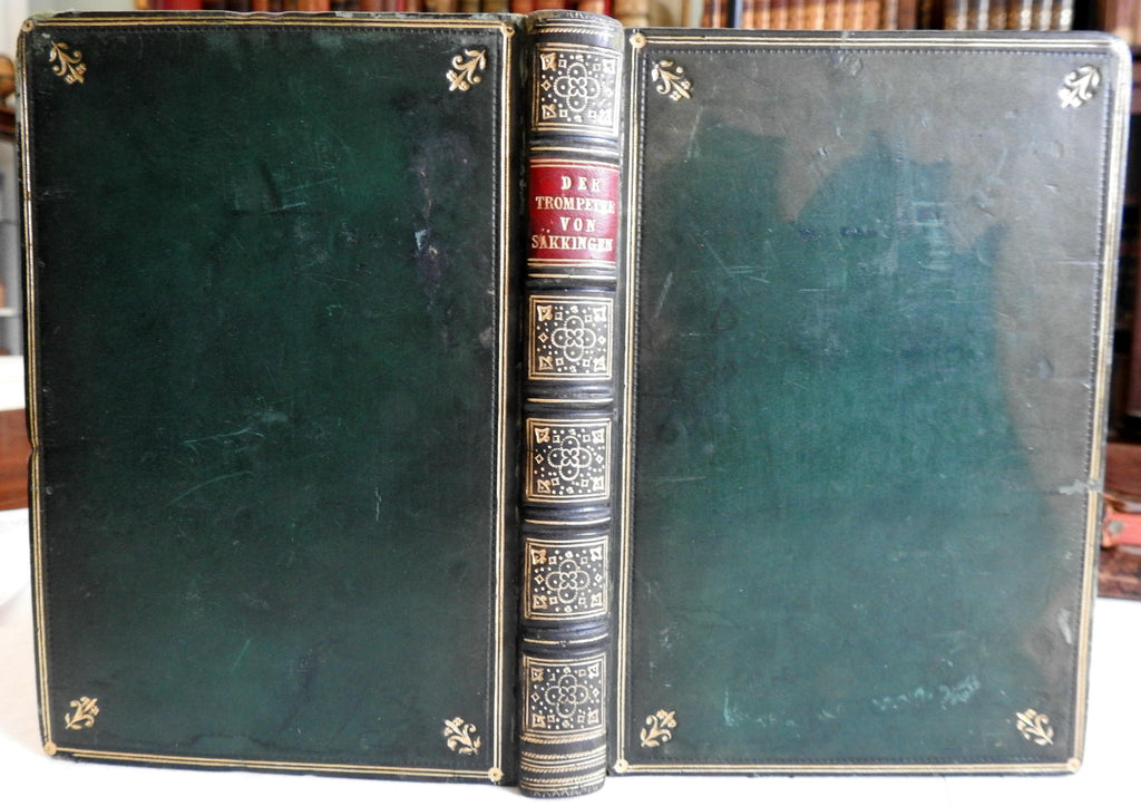 The Trumpeter of Sackingen German Epic Poetry 1865 gift edition leather book