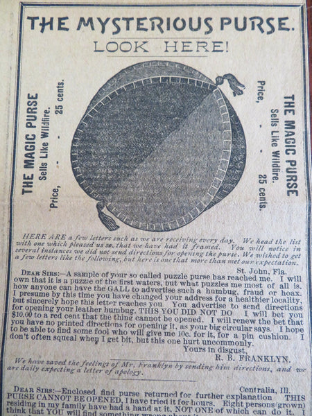 The Magic Purse Puzzle Box c. 1880's curious illustrated advertising handbill