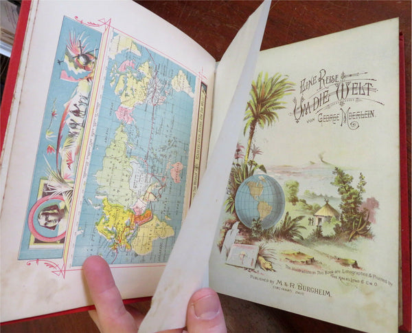 World Trip w/ 58 color plates 1886 Moerlen Brewery German travel book Asia Japan