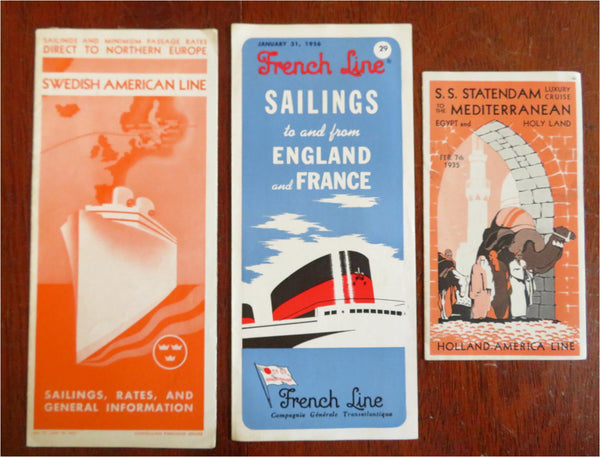 Vintage Ocean Liners Cruise Brochures 1935-56 Lot x 3 tourist promo pamphlets