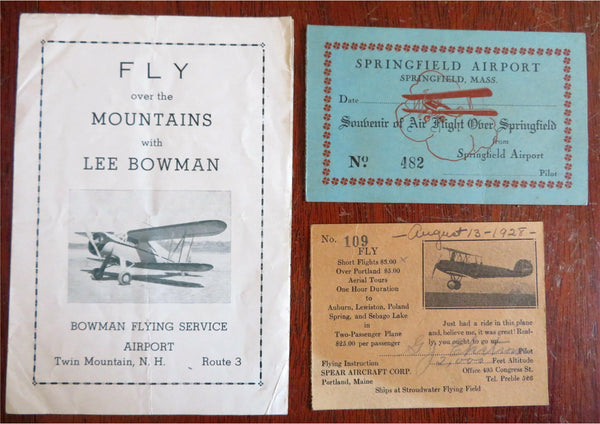 Early Airplane Tours biplanes 1920's Flight Souvenir Tickets lot x 3 items