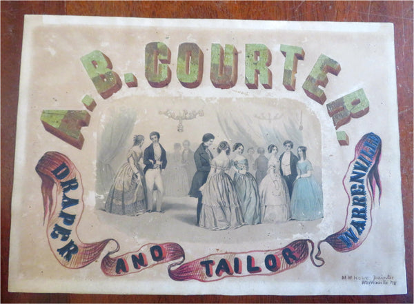 Warrenville New York Tailor A.B. Courter c. 1860's nice folk-art sign by MW Howe