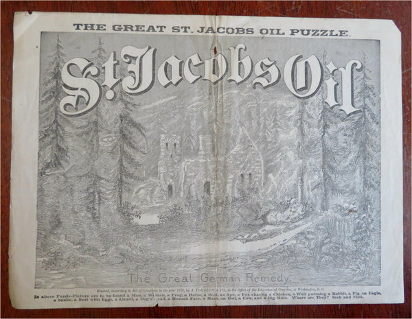 Seek & Find Hidden Images Puzzle 1878 St. Jacob's Oil rare Advertising print