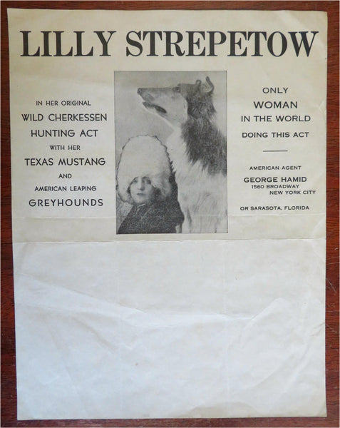Lilly Strepetow Russia Female Acrobat & Texas Dog Animal Trainer c. 1930's promo