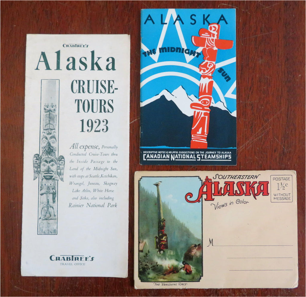 Alaska Travel Brochures c. 1920's-40's Lot x 3 promotional ads post cards