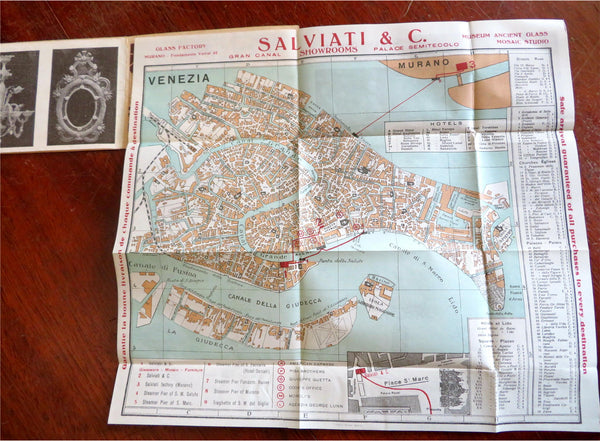 Venice Italy City Plan tourist souvenir map c. 1920's Salviati's Glass Blowers