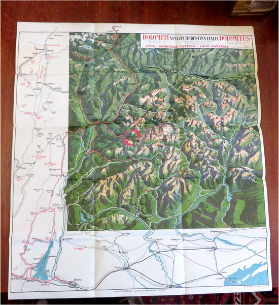 Dolomites Italian Italy Italia c. 1924 folding large color tourism map routes