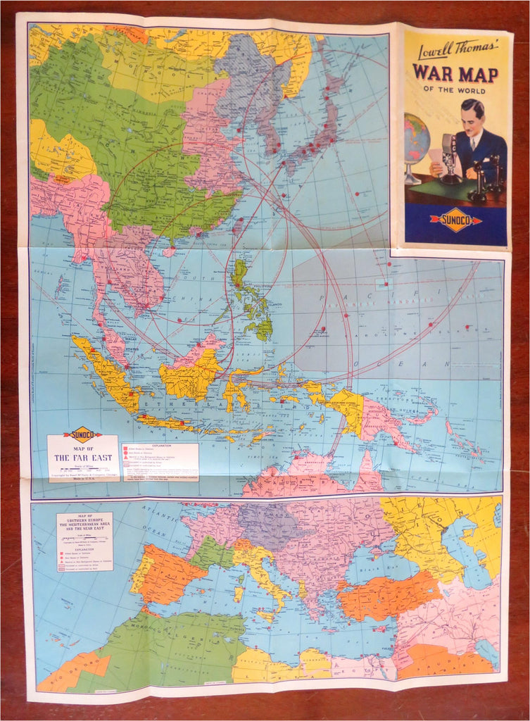 World War II World Map Theaters of Operation c. 1941-45 Sunoco promotional map