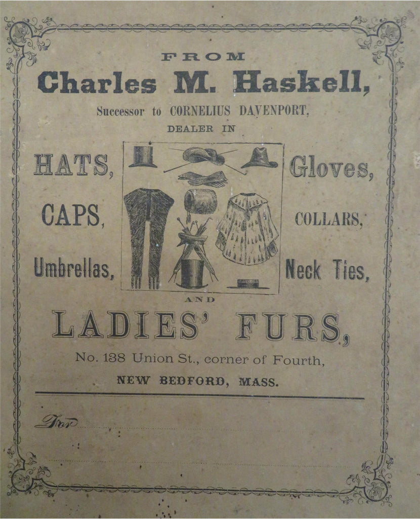 Haskell New Bedford Mass. Clothier Hats Furs c. 1900 merchant label advertisemnt